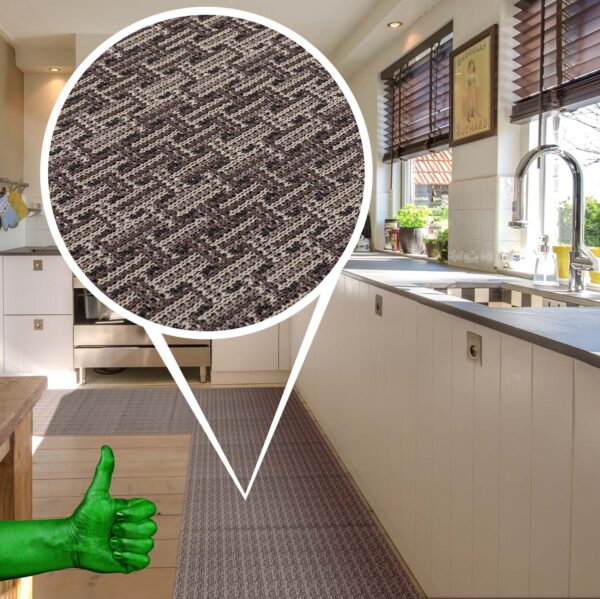 Küchenläufer Premium 3-Schicht Boden gummiert Läufer waschbar Flechtoptik Braun 65cm Breit