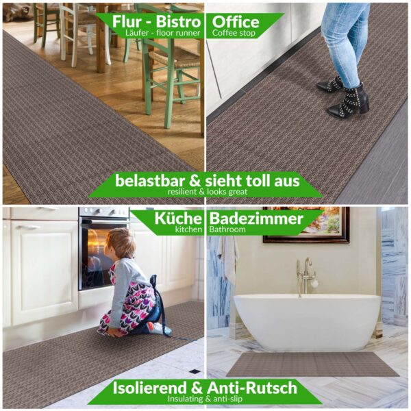 Küchenläufer Premium 3-Schicht Boden gummiert Läufer waschbar Flechtoptik Braun 65cm Breit