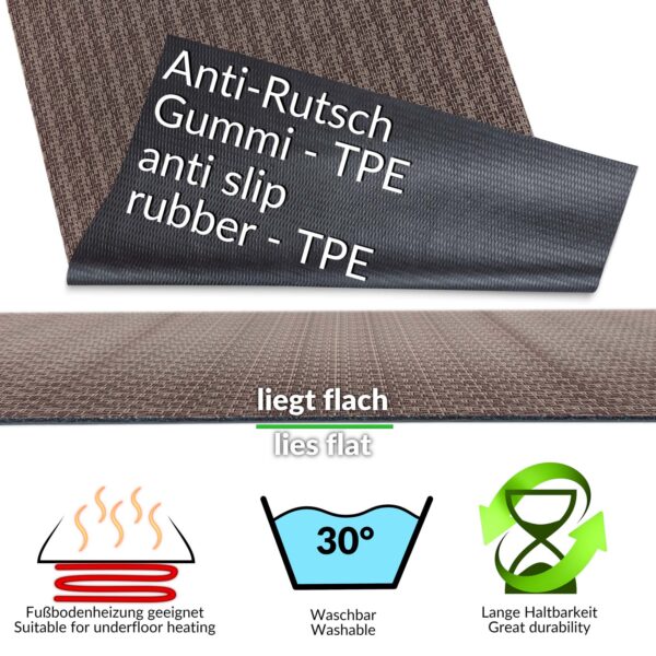 Küchenläufer Premium 3-Schicht Boden gummiert Läufer waschbar Flechtoptik Braun 65cm Breit