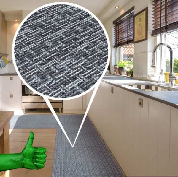 Küchenläufer Qualität 3-Schicht Boden gummiert Läufer waschbar Flechtoptik Grau 65cm Breit