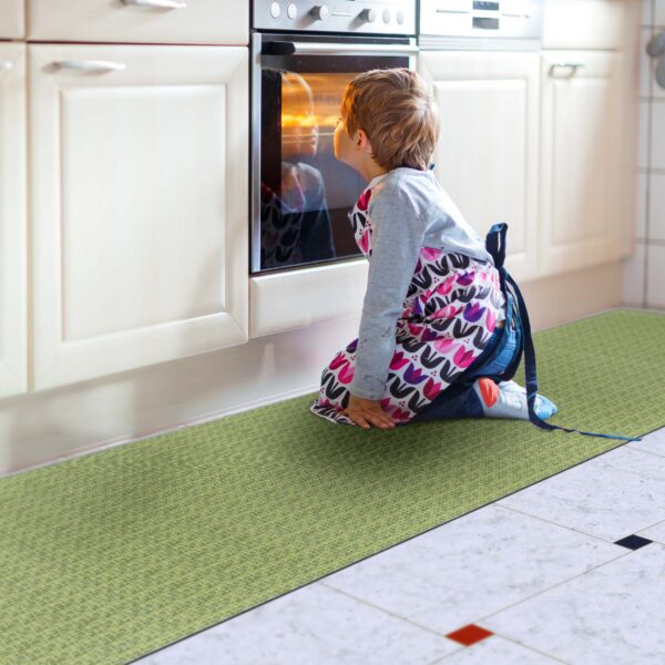 Premium Läufer Küchen Teppich rutschfest waschbar Flechtoptik Grün 65cm Breit
