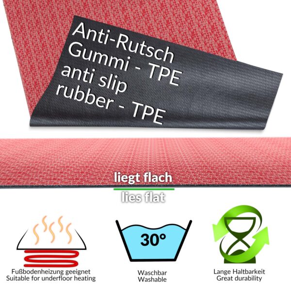 Küchenteppich pflegeleicht Premium Läufer waschbar Flechtoptik Rot 65cm Breit