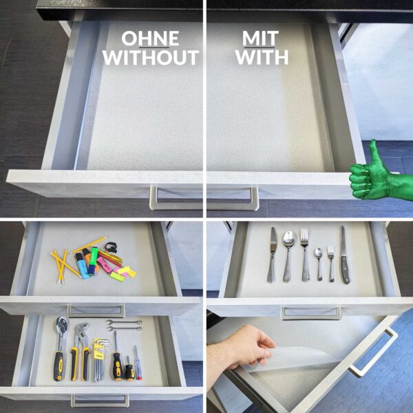 Antirutsch Einlage Schubladeneinlage genoppt Schubladenmatte schützend Transparent – Milchig