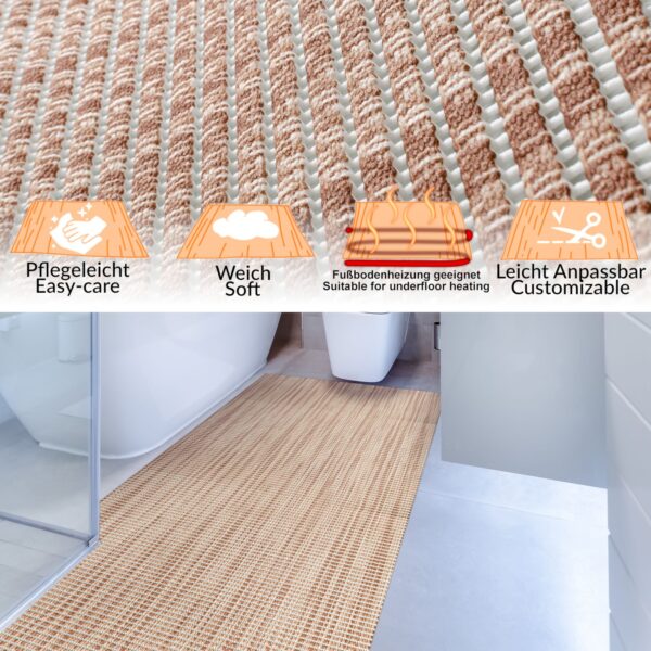 Badematte Weichschaummatte Leinenoptik Braun Breite 65cm Badvorleger Meterware