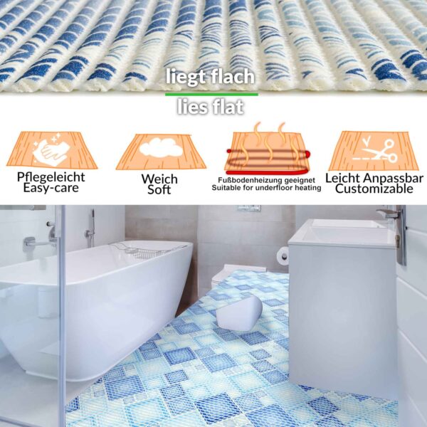 Weichschaummatte Bad Badematte Karo Blau Breite 130cm Badvorleger Meterware