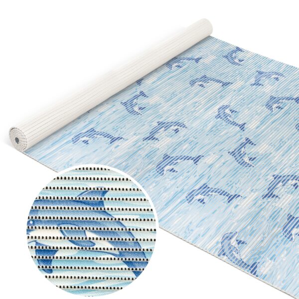 Badematte Weichschaummatte Delfine Maritim Blau Breite 130cm Badvorleger Meterware