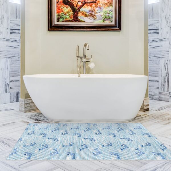 Badematte Weichschaummatte Delfine Maritim Blau Breite 130cm Badvorleger Meterware