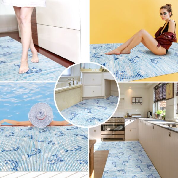 Badematte Weichschaummatte Delfine Maritim Blau Breite 130cm Badvorleger Meterware