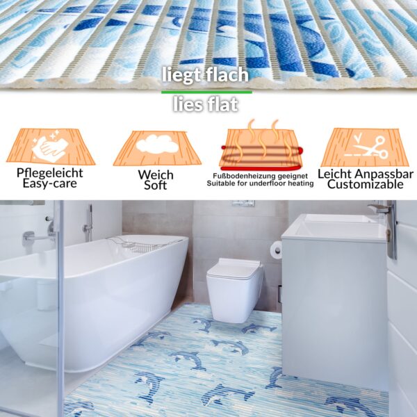Badematte Weichschaummatte Delfine Maritim Blau Breite 130cm Badvorleger Meterware