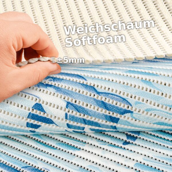 Badematte Weichschaummatte Delfine Maritim Blau Breite 130cm Badvorleger Meterware