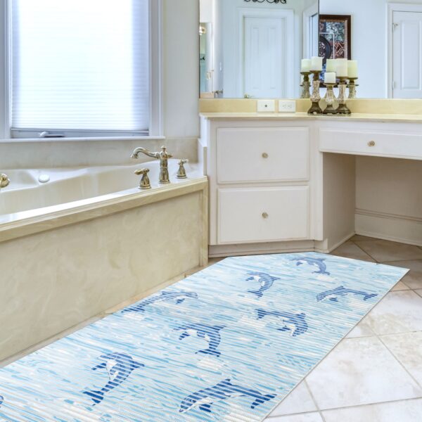 Weichschaummatte Badematte Maritim Delfine Hellblau Breite 65cm Meterware