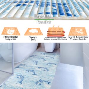 Weichschaummatte Badematte Maritim Delfine Hellblau Breite 65cm Meterware