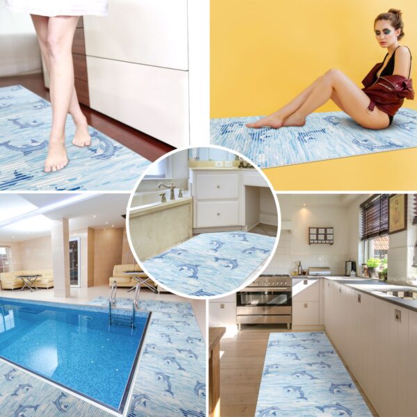 Weichschaummatte Badematte Maritim Delfine Hellblau Breite 65cm Meterware