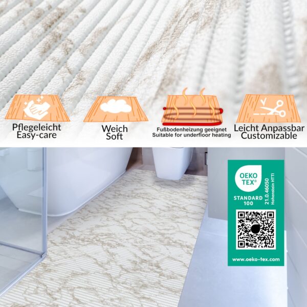 Weichschaummatte Badematte rutschfest Badvorleger Meterware Antirutschmatte Marmor Braun 130cm Breite
