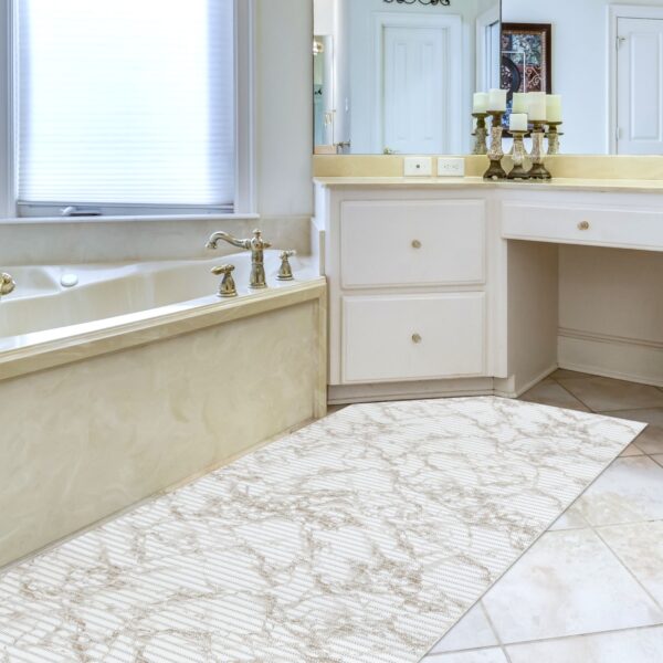 Weichschaummatte Badematte rutschfest Badvorleger Meterware Antirutschmatte Marmor Braun 130cm Breite