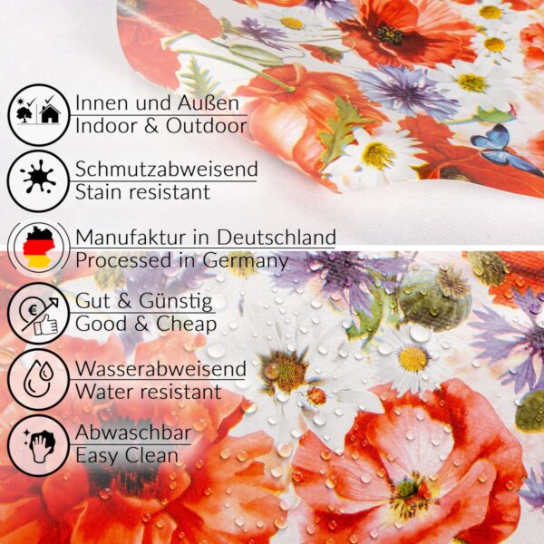 Wachstuch Tischdecke abwaschbar Wachstischdecke Meterware Mohnblumen Outdoor Tischdecke Gartentischdecke