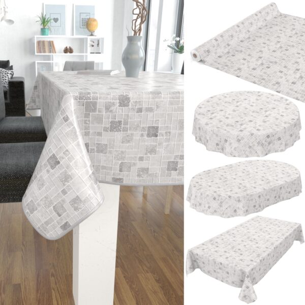 Wachstuch Tischdecke abwaschbar pflegeleicht Wachstuchtischdecke Modern Fliesenoptik Grau