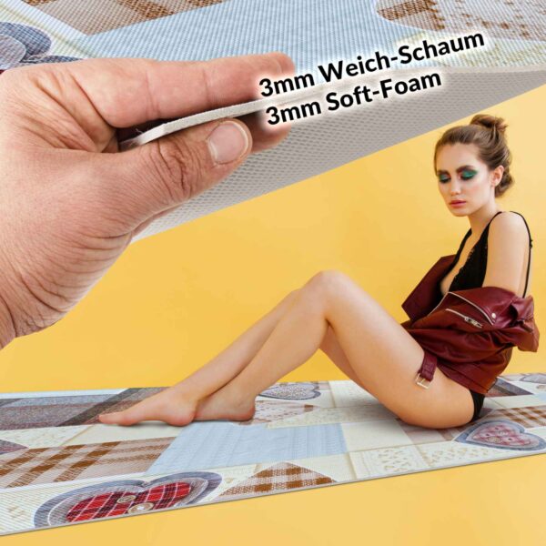 Teppichläufer Küchenläufer PVC rutschfest abwaschbar Karo Herz Liebe Beige 50cm Breit