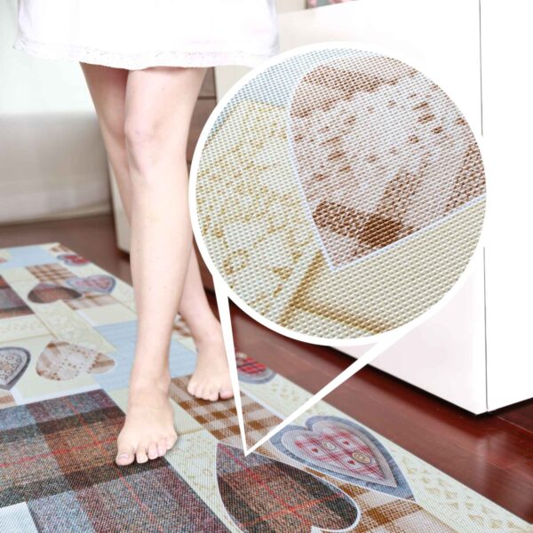 Teppichläufer Küchenläufer PVC rutschfest abwaschbar Karo Herz Liebe Beige 50cm Breit