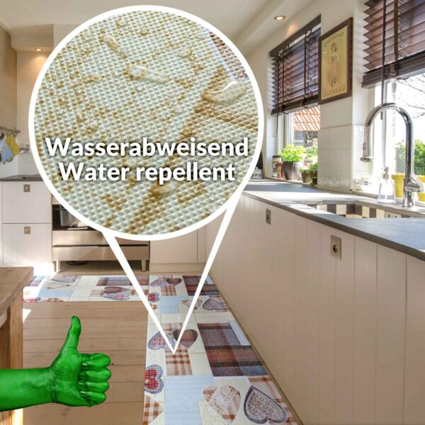 Teppichläufer Küchenläufer PVC rutschfest abwaschbar Karo Herz Liebe Beige 50cm Breit
