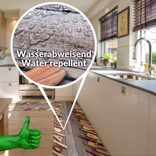 Läufer Küchen Teppich abwischbar Textil + PVC rutschfest Kochen Holz Dielen Braun 50cm Breit