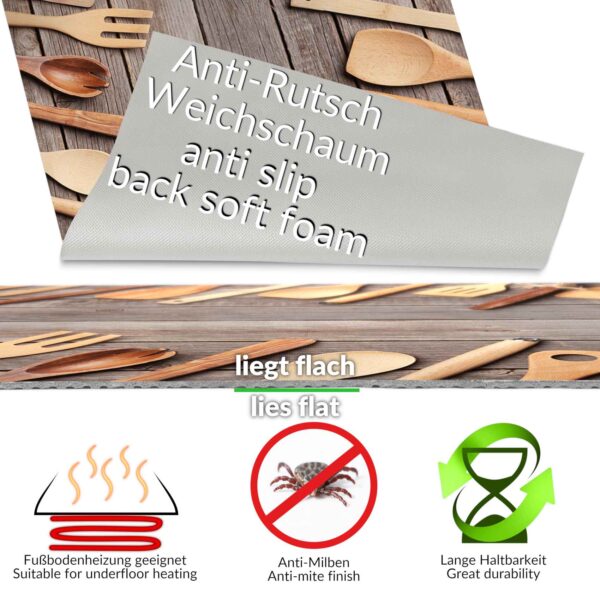 Läufer Küchen Teppich abwischbar Textil + PVC rutschfest Kochen Holz Dielen Braun 50cm Breit