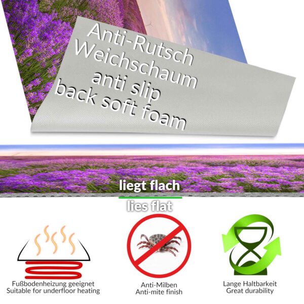 Teppichläufer Küchenläufer isolierend Boden Läufer abwaschbar Textil + PVC rutschfest Lavendel Provence Lila 50cm Breit