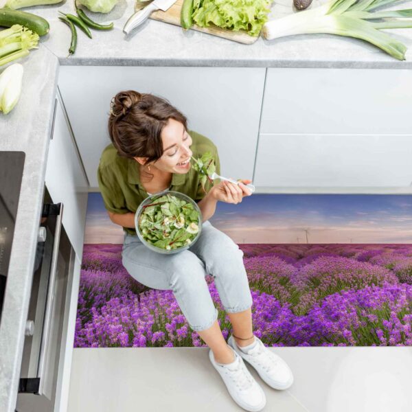Teppichläufer Küchenläufer isolierend Boden Läufer abwaschbar Textil + PVC rutschfest Lavendel Provence Lila 50cm Breit