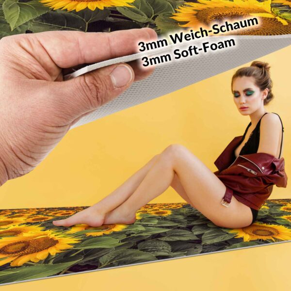 Läufer Küchen Teppich abwischbar Textil + PVC rutschfest Sonnenblumen Gelb 50cm Breit