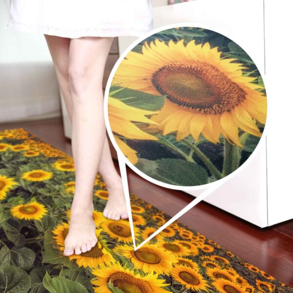 Läufer Küchen Teppich abwischbar Textil + PVC rutschfest Sonnenblumen Gelb 50cm Breit