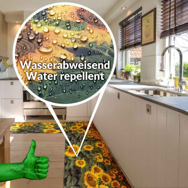 Läufer Küchen Teppich abwischbar Textil + PVC rutschfest Sonnenblumen Gelb 50cm Breit