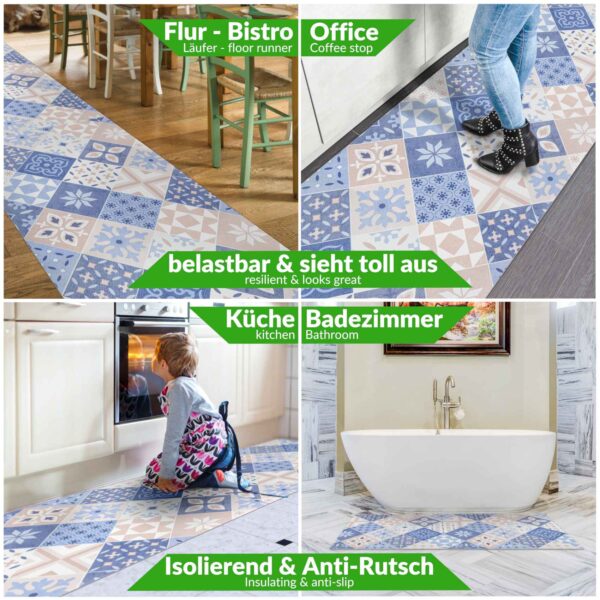 Teppich Küchenläufer Teppichläufer Läufer Flur abwischbar PVC Mirza Barcellona Blau 48cm Breit