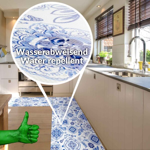 Teppich Küchenläufer Teppichläufer Läufer Flur abwischbar PVC Mirza Azulejos Blau 48cm Breit