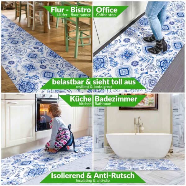 Teppich Küchenläufer Teppichläufer Läufer Flur abwischbar PVC Mirza Azulejos Blau 48cm Breit