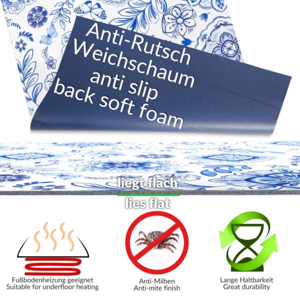 Teppich Küchenläufer Teppichläufer Läufer Flur abwischbar PVC Mirza Azulejos Blau 48cm Breit