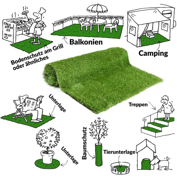 Premium Kunstrasen Natura Rasenteppich künstlicher Rasen Grün Garten Balkon 30mm