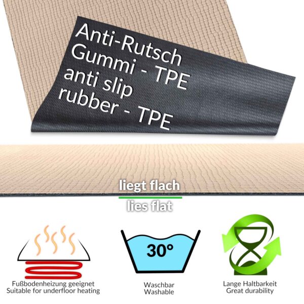 Teppichläufer Küchenläufer rutschfest abwischbar Teppich Wilson Beige 65cm Breit