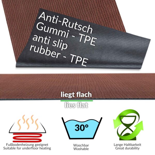 Teppichläufer Küchenläufer rutschfest abwischbar Teppich Wilson Braun 65cm Breit