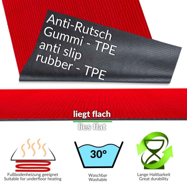 Teppichläufer Küchenläufer rutschfest abwischbar Teppich Wilson Rot 65cm Breit