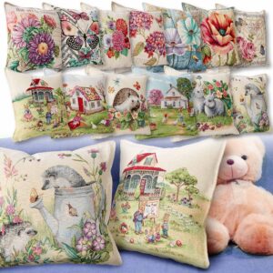 Dekokissen Kissenbezug Kissenhülle Sofakissen 45x45cm Gobelin Vintage Blumen Tiere
