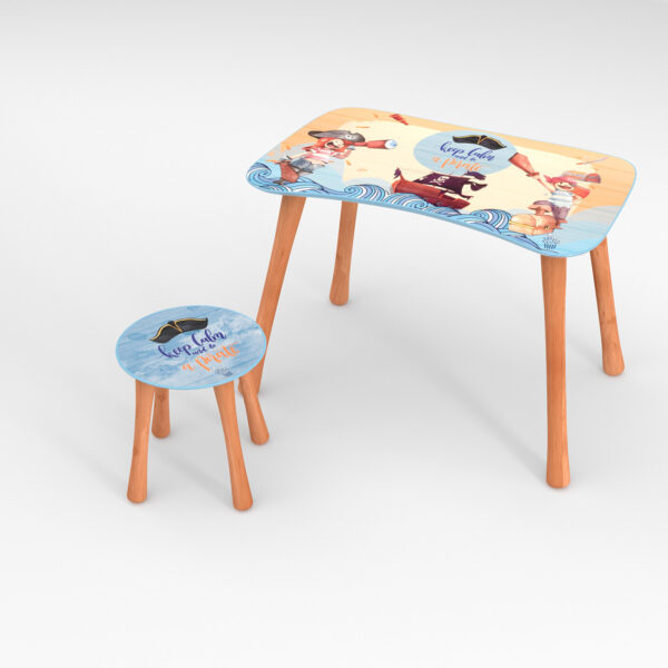 Kinder Hocker und Tisch Set mit Motiv Pirate Blau
