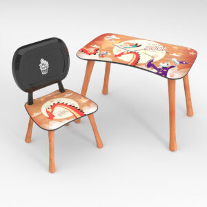 Kinder Stuhl und Tisch Set mit Motiv Back To School Braun