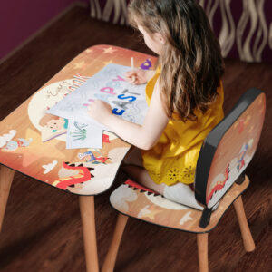 Kinder Stuhl und Tisch Set mit Motiv Back To School Braun