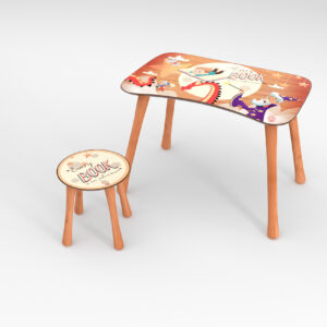 Kinder Hocker und Tisch Set mit Motiv Back To School Braun