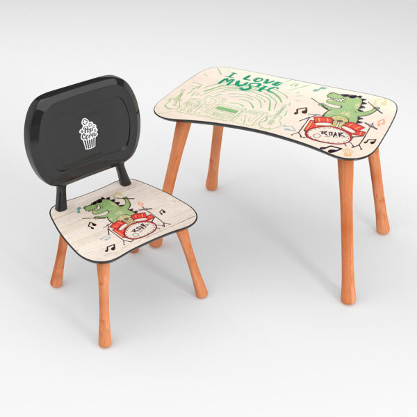 Kinder Stuhl und Tisch Set mit Motiv Drumms Beige