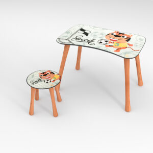 Kinder Hocker und Tisch Set mit Motiv Soccer Beige