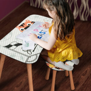 Kinder Hocker und Tisch Set mit Motiv Soccer Beige