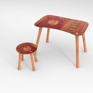 Kinder Hocker und Tisch Set mit Motiv The Bear Braun