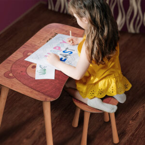 Kinder Hocker und Tisch Set mit Motiv The Bear Braun