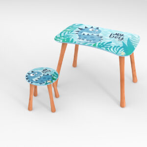 Kinder Hocker und Tisch Set mit Motiv Dino Blau